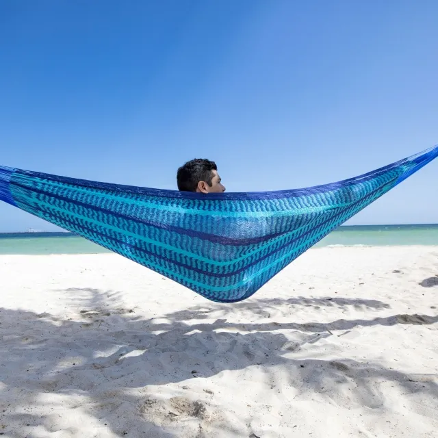 Mexican net hammock double dark and light blue by MacaMex MA-00027 color blue