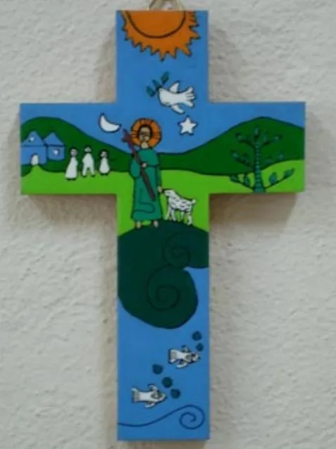 Wooden cross Jesus as a shepherd by MacaMex MA-22010 color multicolor