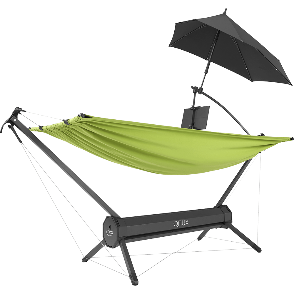 Faltbares Hängemattengestell mit Tablet Halter und Sonnenschirm