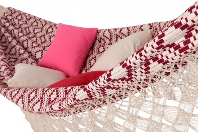 Brasil Deluxe Jacquard Macrame Barrique Doppelhängematte by MacaMex MA-01105 color rot